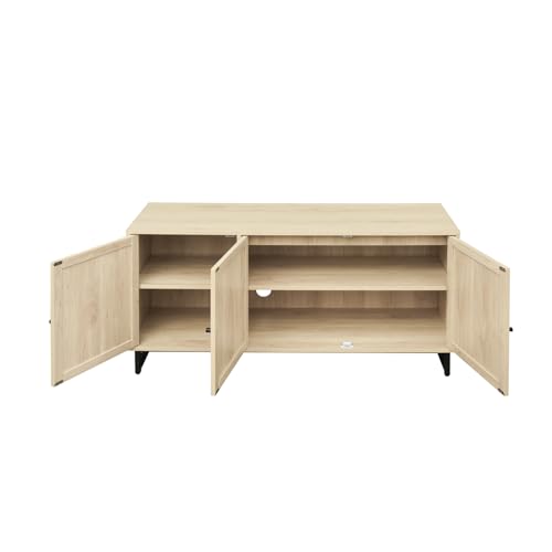 Rattan Sideboard Buffet Cabinet, 2 Tier Rattan Storage Cabinet with 3 Doors & Metal Legs,Wood Shoe Cabinet Storage,Accent Console Table Cabinet for Living Room Kitchen Hallway Entryway