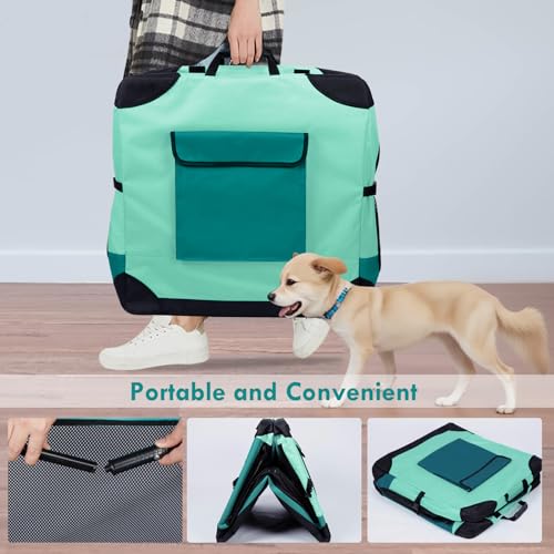 Ownpets Collapsible Dog Crate, 42 inch Portable Travel Dog Crate for Large Dogs, 4-Door Foldable Pet Kennel with Durable Mesh Windows & Double-Sided Soft Mat
