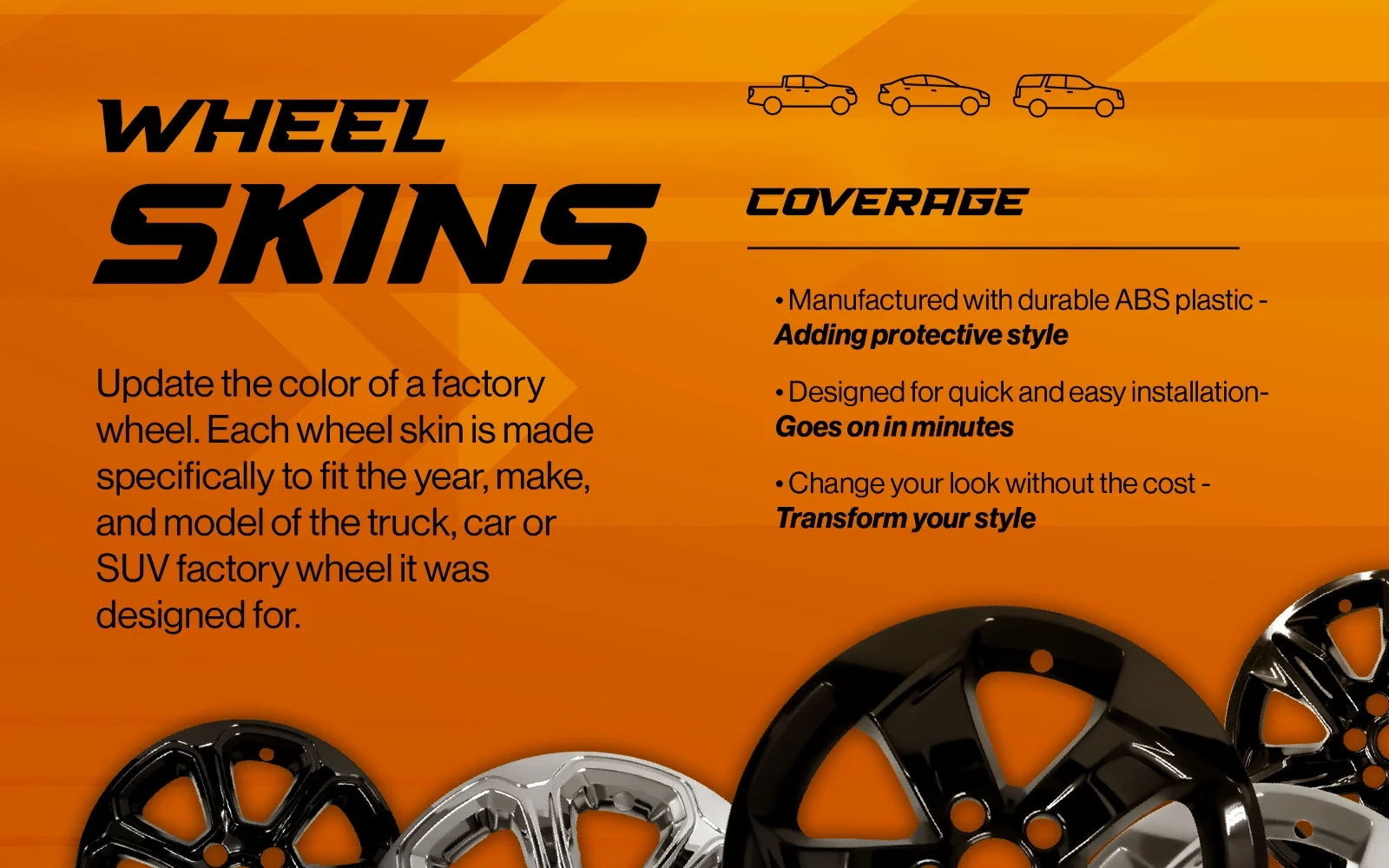PACRIM 18 inch Gloss Black Wheel Skin Cover |Designed for 18" Chevrolet Blazer 2LT, 3LT 2019 - 2022 |Set of 4