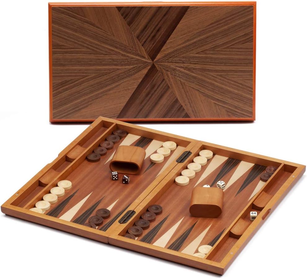 Premium Wooden Inlay Backgammon Board Game Set (Several Styles Available) (Double Stripe - 17 Inches) Pack of 2