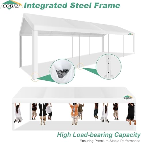 COBIZI 20x40 Party Tent Heavy Duty, Galvanized Wedding Tent, Event Shelter for Parties, Outdoor with Removable Sidewall & Built-in Sandbag, Carpas para Fiestas, Large Canopy, Waterproof, White