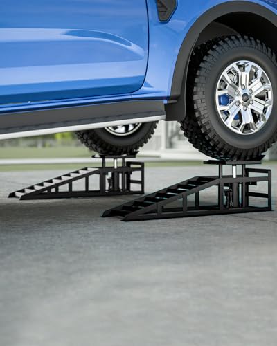 Hydraulic Car Ramps, 4-Position Adjustment, 5T 11000lbs Low Profile Car Lift Service Ramps Truck Trailer Garage,Height Hydraulic Vehicle Ramps, Lift Height 11.61-16.21 inches