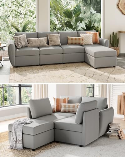 LINSY HOME Modular Sofa, All Covers Washable Changeable Sectional Couch with Storage & Memory Foam, U Shaped 4 Seat Sofa with 2 Ottomans for Living Room, Rounded Arm, Dark Grey