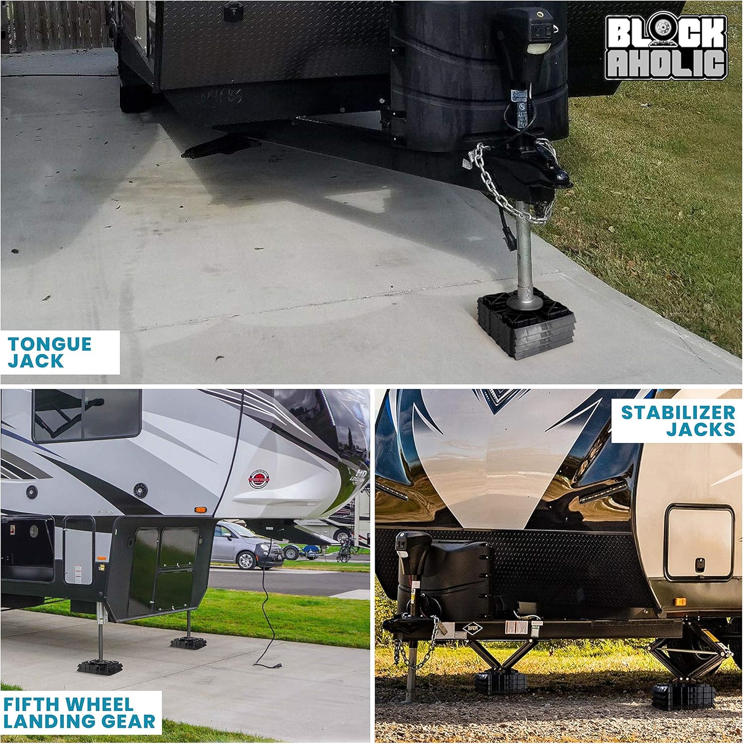 Blockaholic - RV Leveling Blocks - Pads with Built-in Ramps and Quick Release Carrying Strap - Heavy Duty and Extra Large Pack of 2
