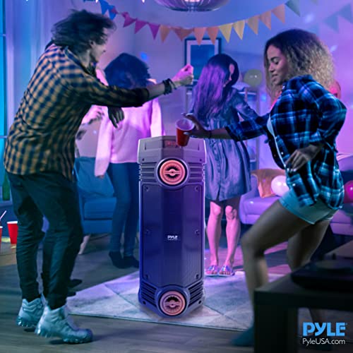 Pyle Portable Bluetooth PA Speaker - 300W Dual 6.5” Rechargeable Indoor/Outdoor BT Karaoke Audio System-Party Lights,LED Display,FM/AUX/MP3/USB/SD, 1/4" in, Handle, Wheels-Wireless Mic, Remote Control