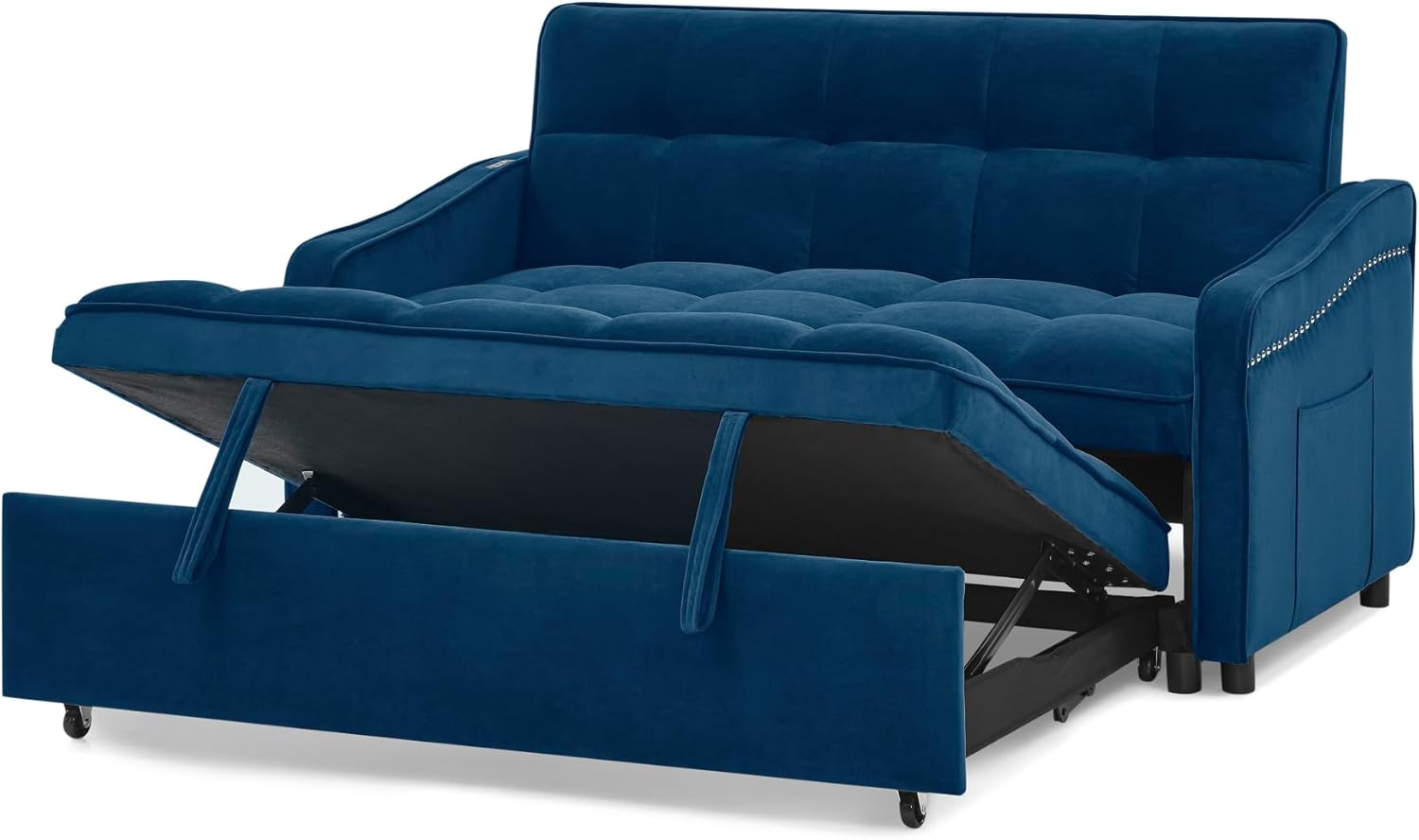 3 in 1 Convertible Sleeper Sofa Couch with Pull Out Bed,Small Futon Loveseat Lounge Chaise with Reclining Backrest and Armrest,Soft Upholstered Love Seats RV Furniture for Living Room