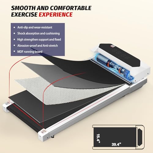 Walking Pad, Under Desk Treadmill, Walking Pad Treadmill for Home Office, 2.25HP Portable Treadmill with 220lb Capacity, Walking treadmill with Remote Control/App Control LED Display