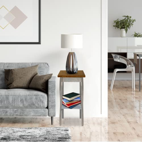 Peaceful Classics Wooden End Table- Amish Handmade Slim Side Table for Living Room, Bedroom, Entry Way, & Hallway, Thin Narrow End Table with 2-Tiered Shelves for Display & Storage, Mocha