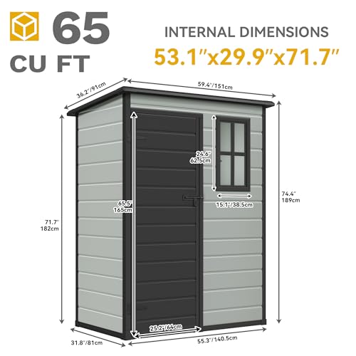 DWVO 5x3 FT Outdoor Storage Shed with Floor, All-Weather Resin Storage Shed with Lockable Door & Window, Waterproof Plastic Tool Storage for Garden, Backyard, Patio, Lawn, Blue-Gray