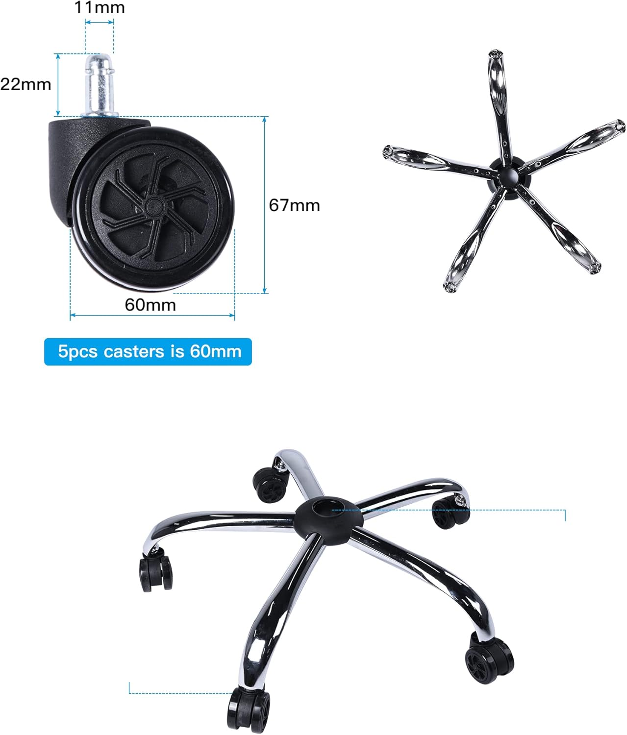 28inch (700 mm) Universal Heavy Duty Office Desk Chair Base with Casters Kits Replacement