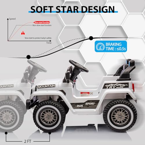 Ride on Truck Car w/Remote Control, 12V Kids Electric Vehicles w/Spring Suspension, 3 Speeds, LED Lights, Music, MP3, Ride on Toys for Boys Girls, White