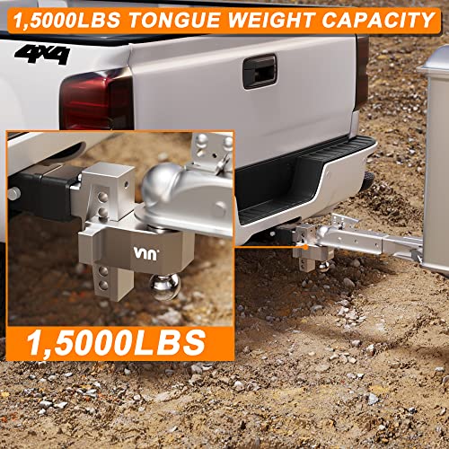 VNN Adjustable Drop Hitch, Tri-Ball(1-7/8'', 2'', 2-5/16'') Hitch, Fits 2-Inch Receiver, 8 Inch Drop Trailer Hitch, 15000 LBS GTW-Truck Trailer Hitch, Heavy Duty Solid Ball Mount, Silver, VN0004