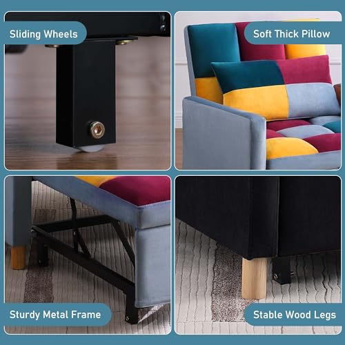 Sofa Chair Pull-Out Bed with Adjustable Backrest, 3 in 1 Convertible Multi-Function Folding Ottoman Couch with Pillow for Living Room Apartment Small Space, Grey
