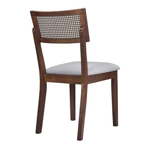 47.2'' Round Dining Table Set for 4 6 Wood Dining Room Table and 4 Upholstered Chairs 5-Piece Kitchen Table Leisure Coffee Table with Rattan Backrests Chairs, Walnut