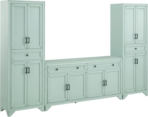 Crosley Furniture Tara 3-Piece Modern Farmhouse Sideboard Buffet Cabinet and Kitchen Storage Pantry Set, Distressed Gray