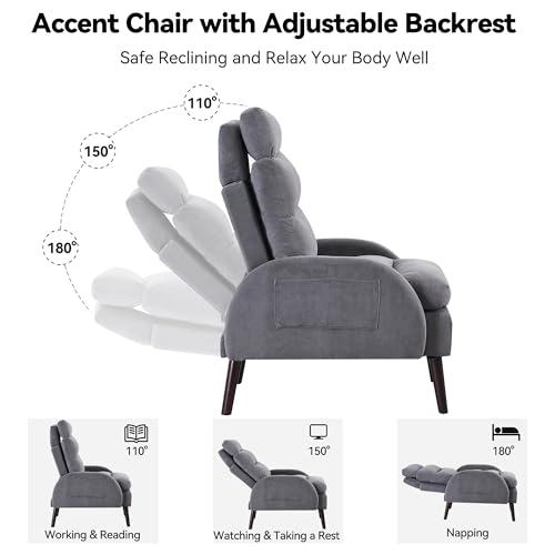 Accent Chair with Ottoman, Comfy Reading Chair with Ottoman and Adjustable Backrest, Oversized Morden Velvet Lounge Armchair and Ottoman Set with Side Pocket for Living Room Bedroom, Beige