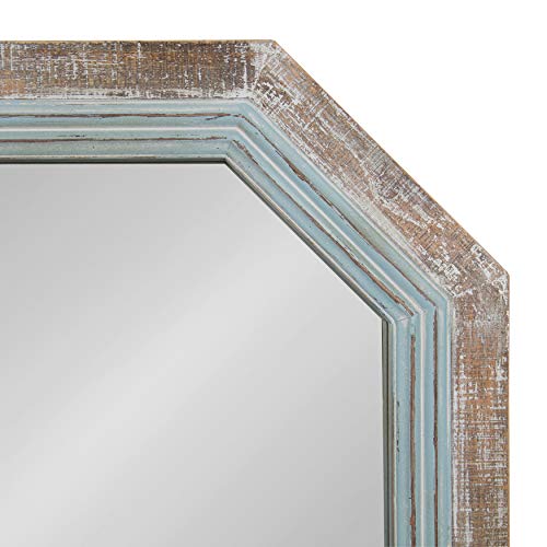 Kate and Laurel Palmer Large Rustic Octagon Wall Mirror, 36" x 28", Coastal Blue and Rustic Brown, Distressed Two-Tone Farmhouse Wall Accent
