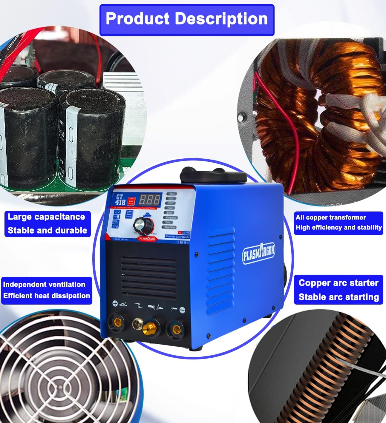 Plasma Cutter TIG Welder (Pulse) Stick Welder - CT418 3 in 1 Combo Welding Machine, 180A Pulse TIG/Arc Welding, 40A Plasma Cutting, 110/220V Dual Voltage Digital Display Portable Welder Machine