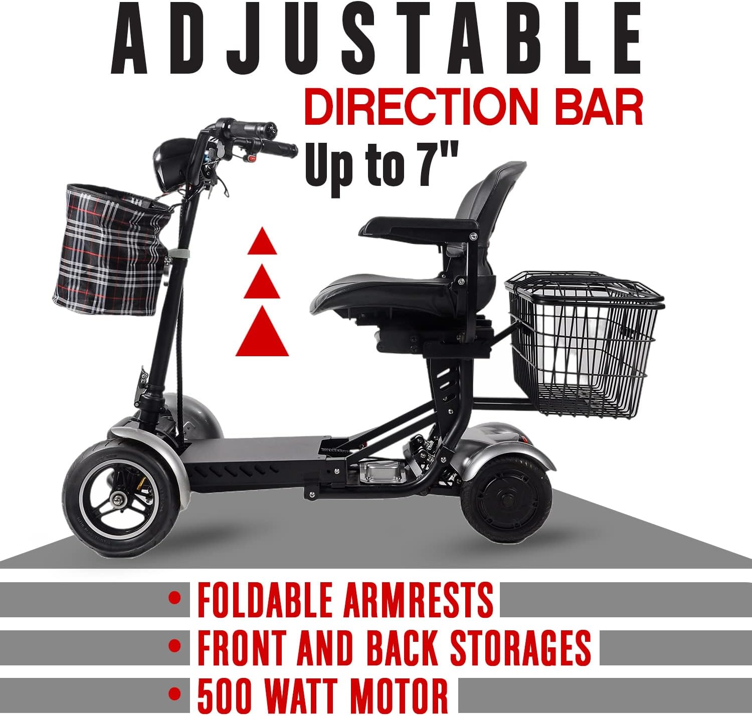 Darkshadows by MaritSA - Foldable 4 Wheel Mobility Scooter for Seniors. Long Range Battery 15.6AH-25 Mile Range (Model8)