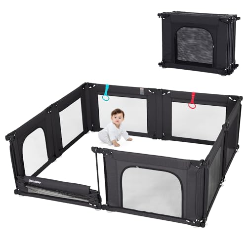 Doradotey Baby Playpen, Shape &Size Adjustable Large Baby Playard for Babies and Toddlers, Foldable Playpen Baby Fence Indoors Play Center Yards, Breathable Mesh Anti-Fall Play Pen 79x71, Black