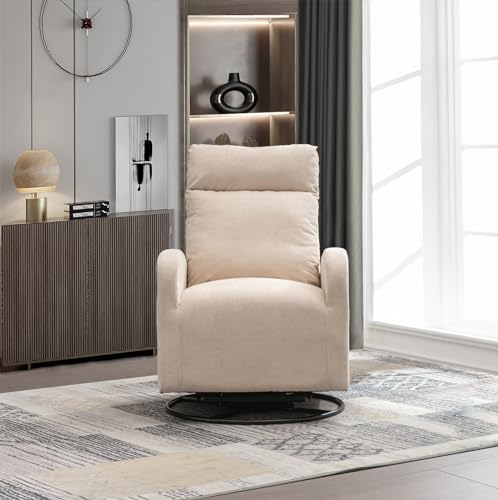 Swivel Rocking Chair Nursery, Modern Glider Chair with Side Pocket and High Backrest, Upholstered Nursery Glider Rocker, Comfy Nursing Chair Recliner for Living Room Bedroom, Reading Room, White Teddy
