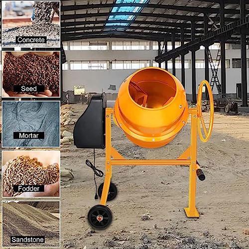Electric Cement Mixer, 5 cubic Ft, Portable Concrete Mixer Machine, Wheelbarrow Cement Mixing Tools for Stucco