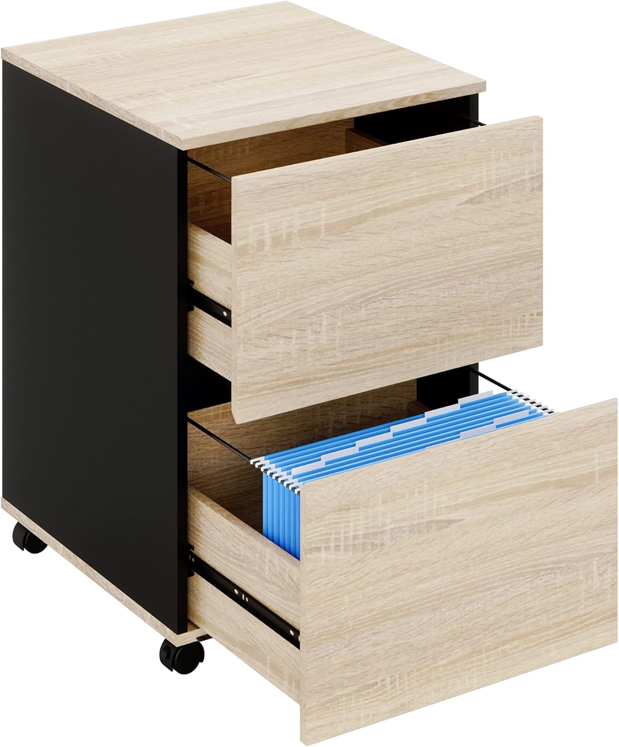 Bestier 2 Drawer Mobile File Cabinet with 10 Free A4 File Holders Wood Rolling Filing Cabinet for A4/Legal/Letter Size Under Desk Printer Stand with Storage for Home Office, Brown