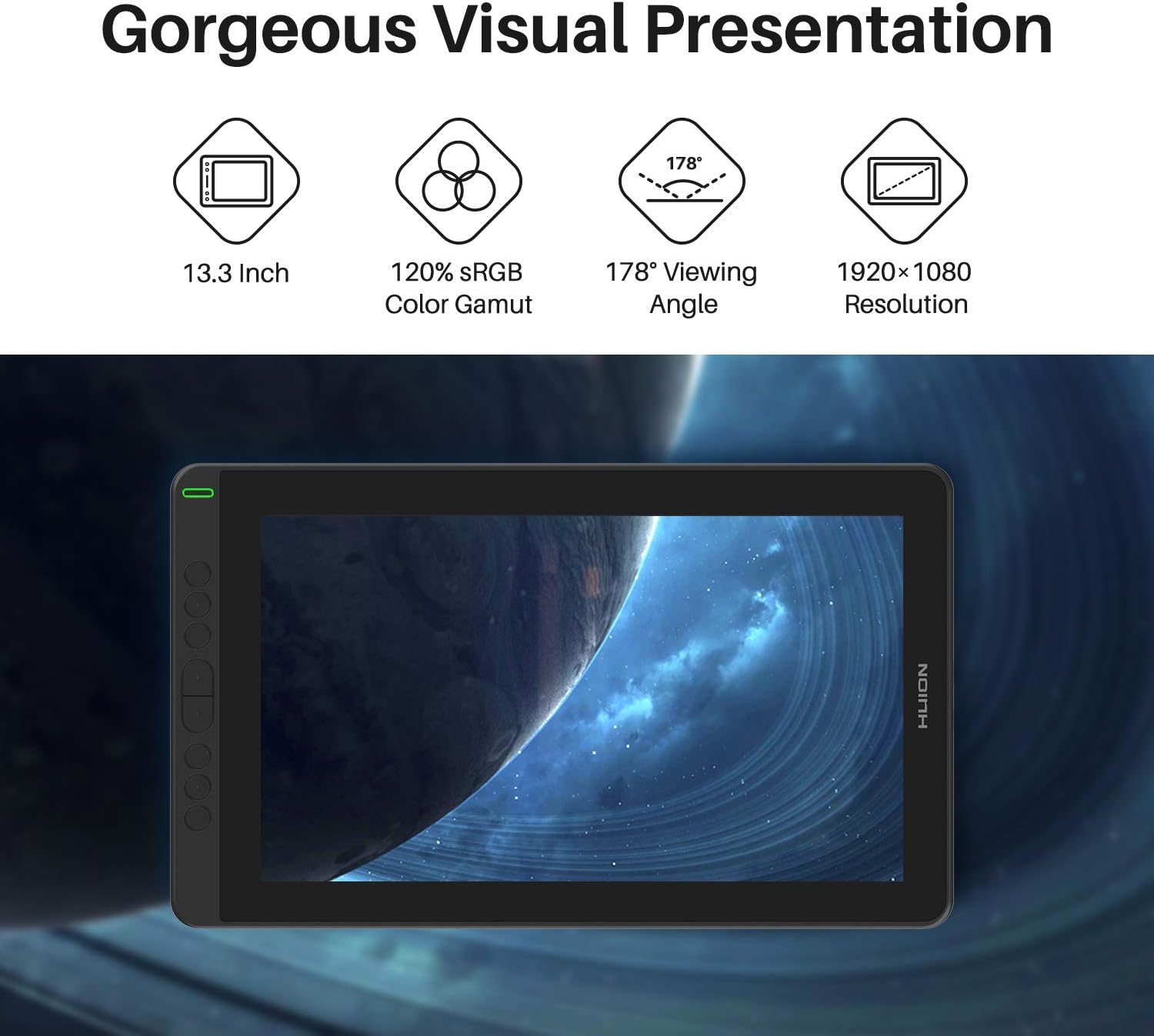 HUION Kamvas 13 Drawing Tablets with Screen Android Supported 13.3 inch Full-Laminated Anti-Glare Pen Display 120% sRGB 8192 Levels Tilt Function Drawing Monitor - Stand Included