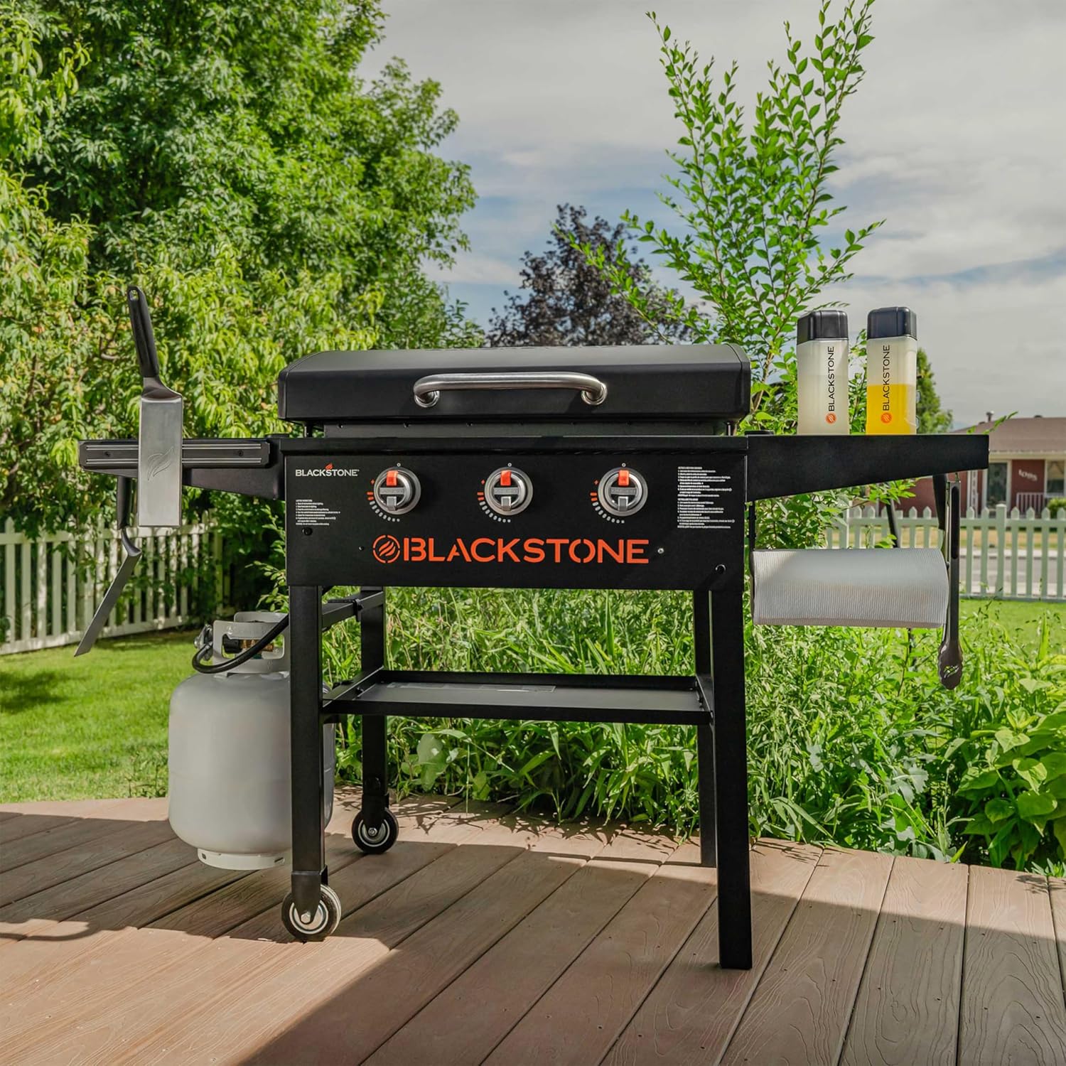 28 Inch Blackstone Griddle 2080 with Hood XL Griddle Original 3-Burner Outdoor Flat Top Grill, with Blackstone Griddle Seasoning, and Wholesalehome Gloves and Cloth