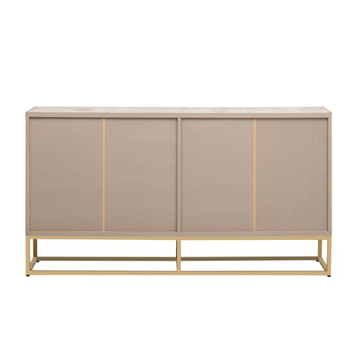 Modern Sideboard Buffet Cabinet with Shelves & 4 Doors, Large Storage Cabinet Coffee Bar Wine Bar Cabinet Wood Buffet Console Table for Entryway, Living Room, Study, Kitchen, Dining Room,Beige