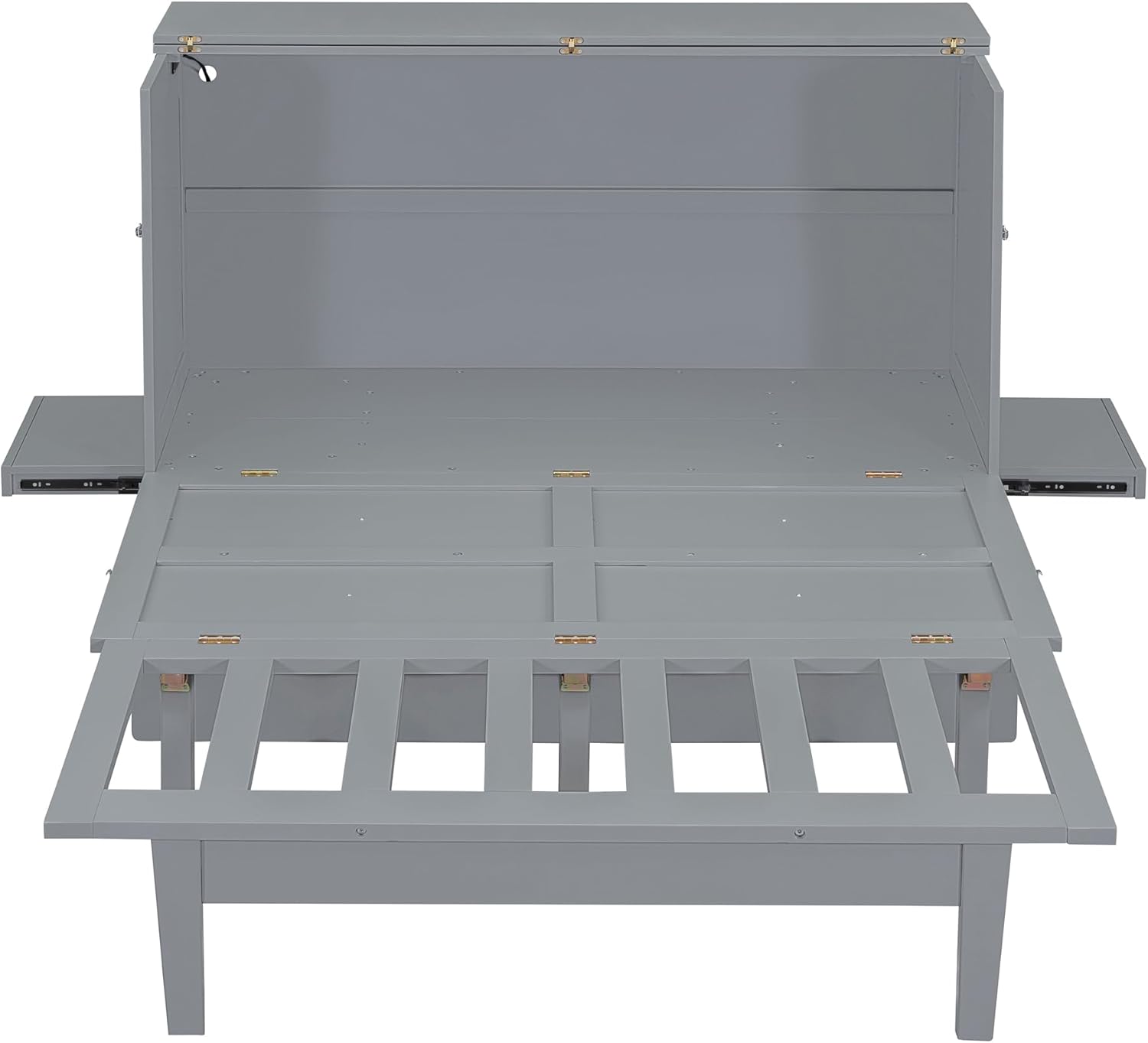 Murphy Bed Queen with Desk Board and Removable Shelves,Wooden Murphy Bed Cabinet with Charging Station, Space-Saving Modern Murphy Cube Wall Bed for Guest Room Home Office, Grey