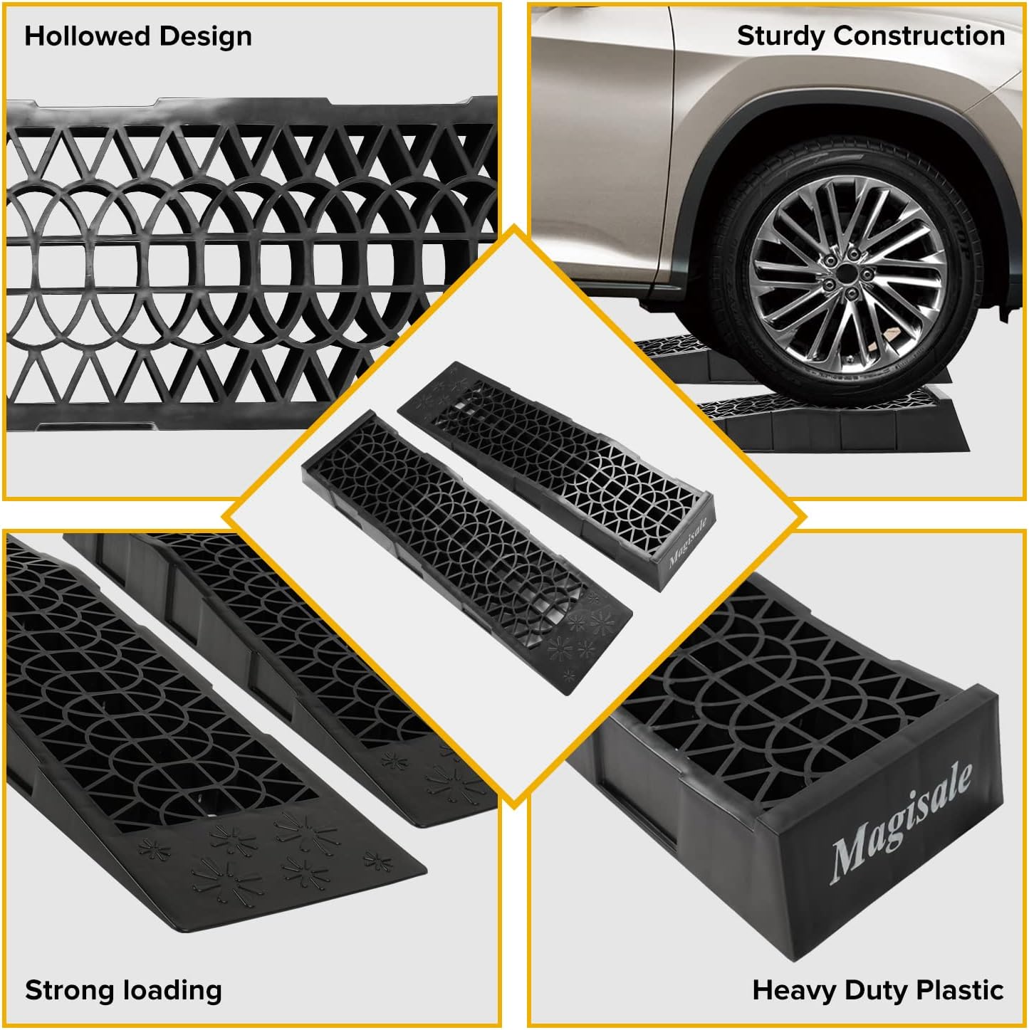 Magisale Low Profile Plastic Car Service Ramps 6 Ton Heavy Duty Truck Vehicle Ramps for Oil Changes& Maintenance- 4 Pack Pack of 2