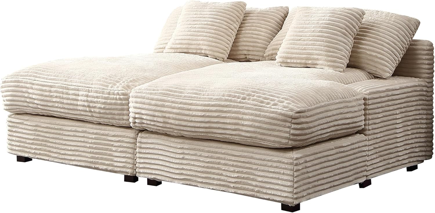 Oversized Luxe Chaise Lounge Loveseat Couch Bed, Comfy Corduroy Upholstered Indoor Leisure Sofa Recliner Daybed, Sleeper Chair with Solid Wood Legs & Throw Pillow for Living Room,Apartment