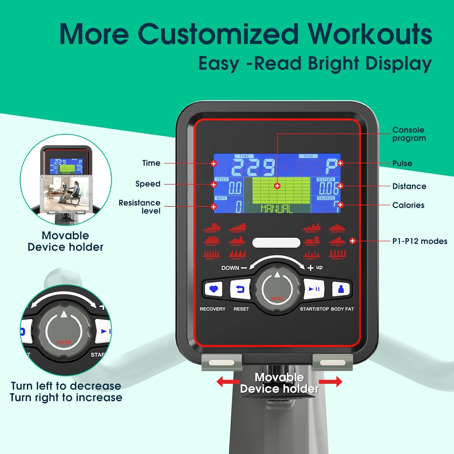 Recumbent Exercise Bike Electromagnetic,Commercial Grade 32 Levels Resistance Fitness Recumbent Bike At Home,Adjustable Seat,Mesh Backseat Lumbar Support,Oversized Pedal,330Lbs Weight Capacity