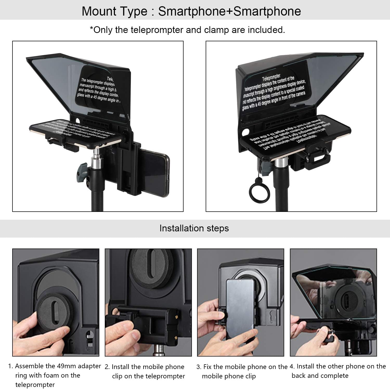 Spolehli Teleprompter TMP Adjustable Teleprompter 3.94''/7.87'' with HD Glass & Remote No Assembly Required (Kit 1:T2 teleprompter (for Phone&Camera))