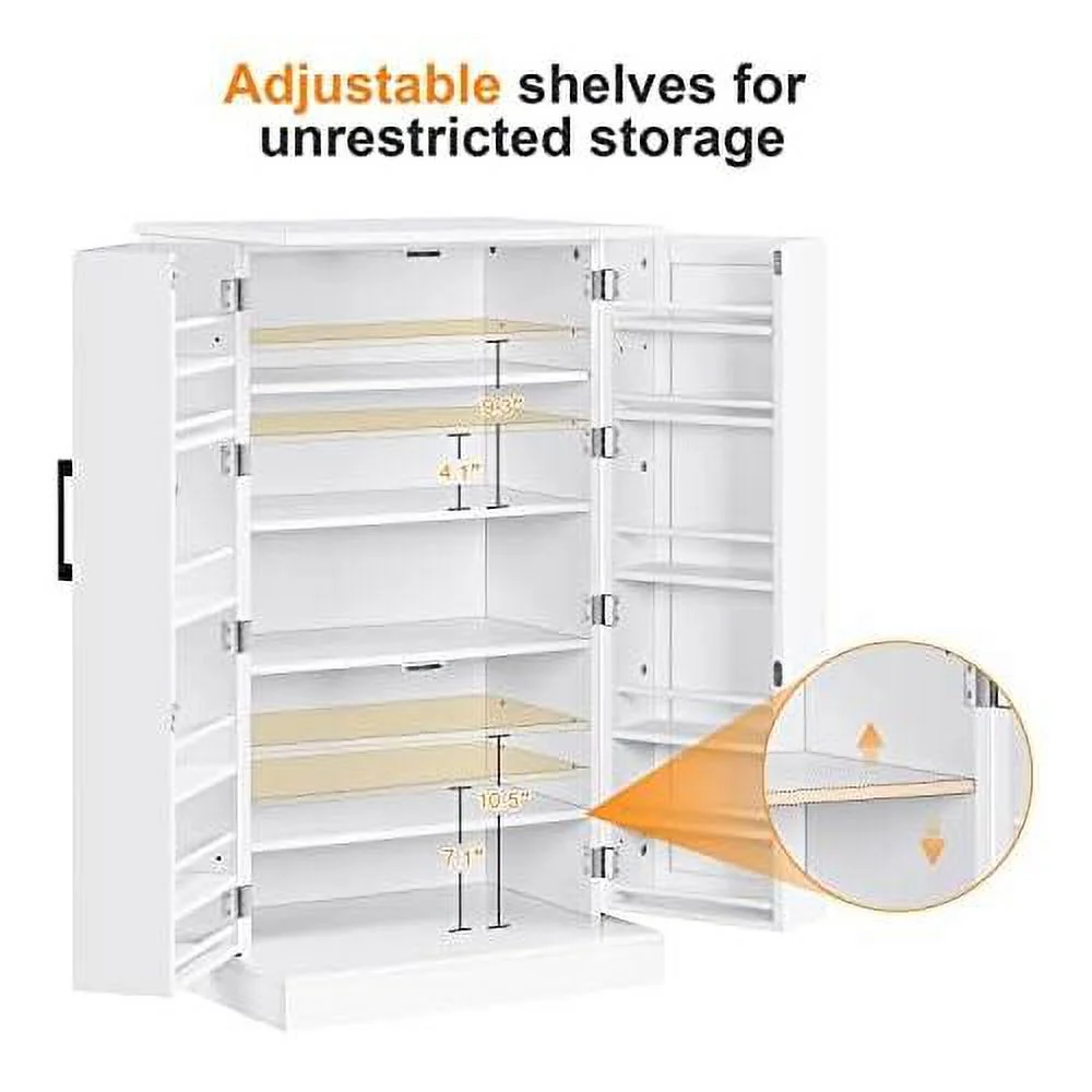Kitchen Pantry Cabinet, Storage Cabinet Cupboard With Doors And Adjustable Shelves For Small Space, Wood Farmhouse Pantry Cupboard For Kitchen, Dinning Room, Living Room, White