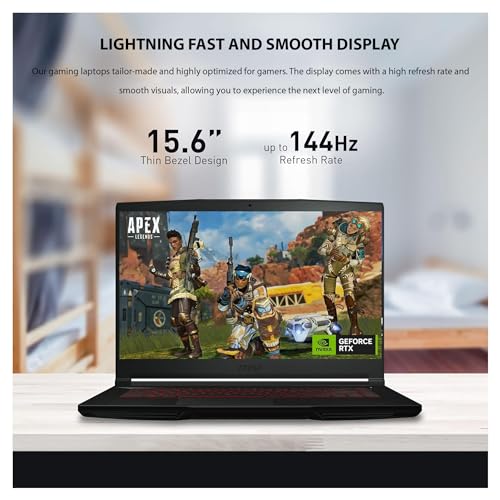 MSI THIN GF63 Gaming Laptop, 15.6" FHD Display, Intel Core i5-12450H. 32 GB DDR4 RAM, 1 TB PCIe SSD, NVIDIA GeForce RTX 2050, Backlit Keyboard, Windows 11 Home, Black