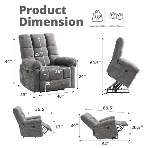 Oversized Power Lift Recliner Chair for Elderly, Extra Wide Lift Chair with Masssage and Heat, Chenille Electric Recliner Chairs for Big and Tall, USB Ports, Coffee