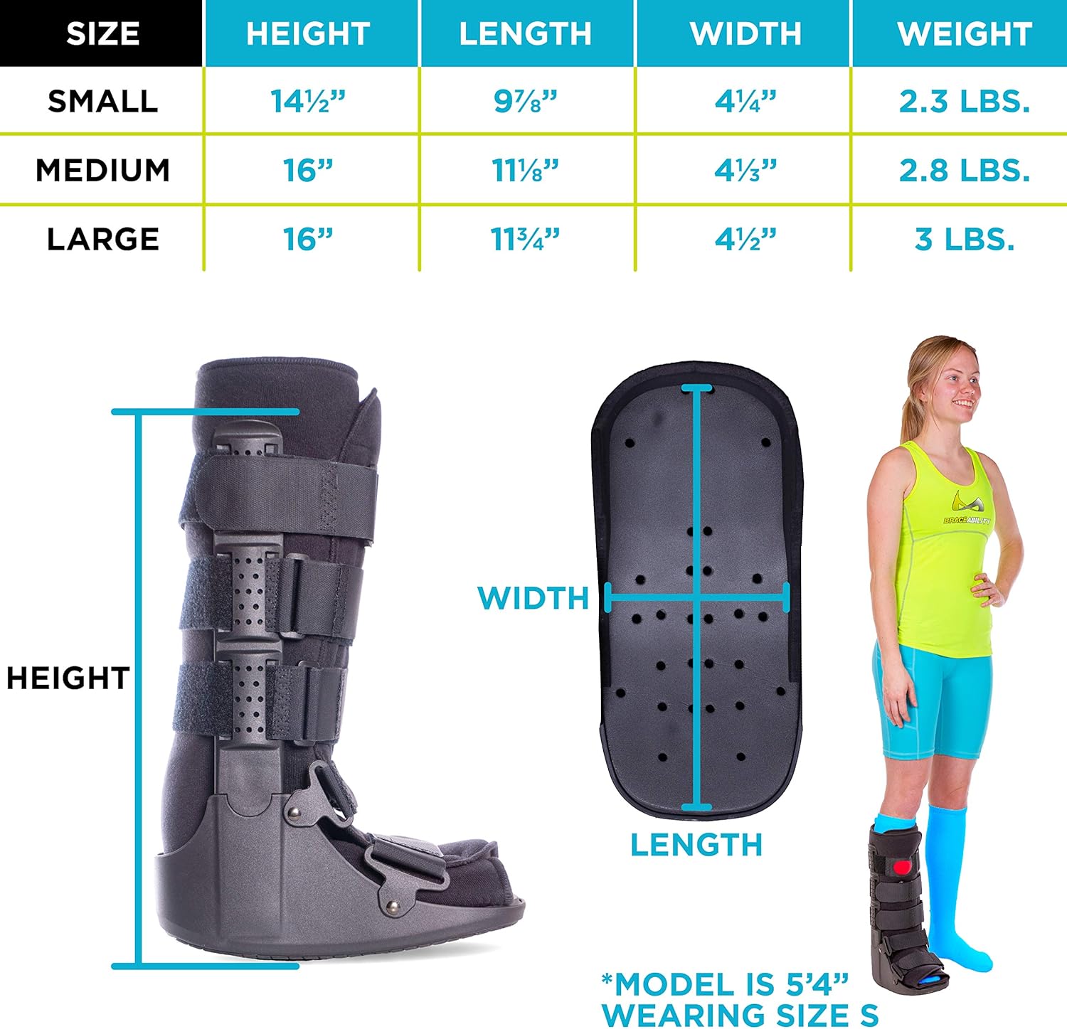 BraceAbility Tall Pneumatic Walking Boot | Orthopedic CAM Air Walker & Inflatable Surgical Leg Cast for Broken Foot, Sprained Ankle, Fractures or Achilles Surgery Recovery (Medium)