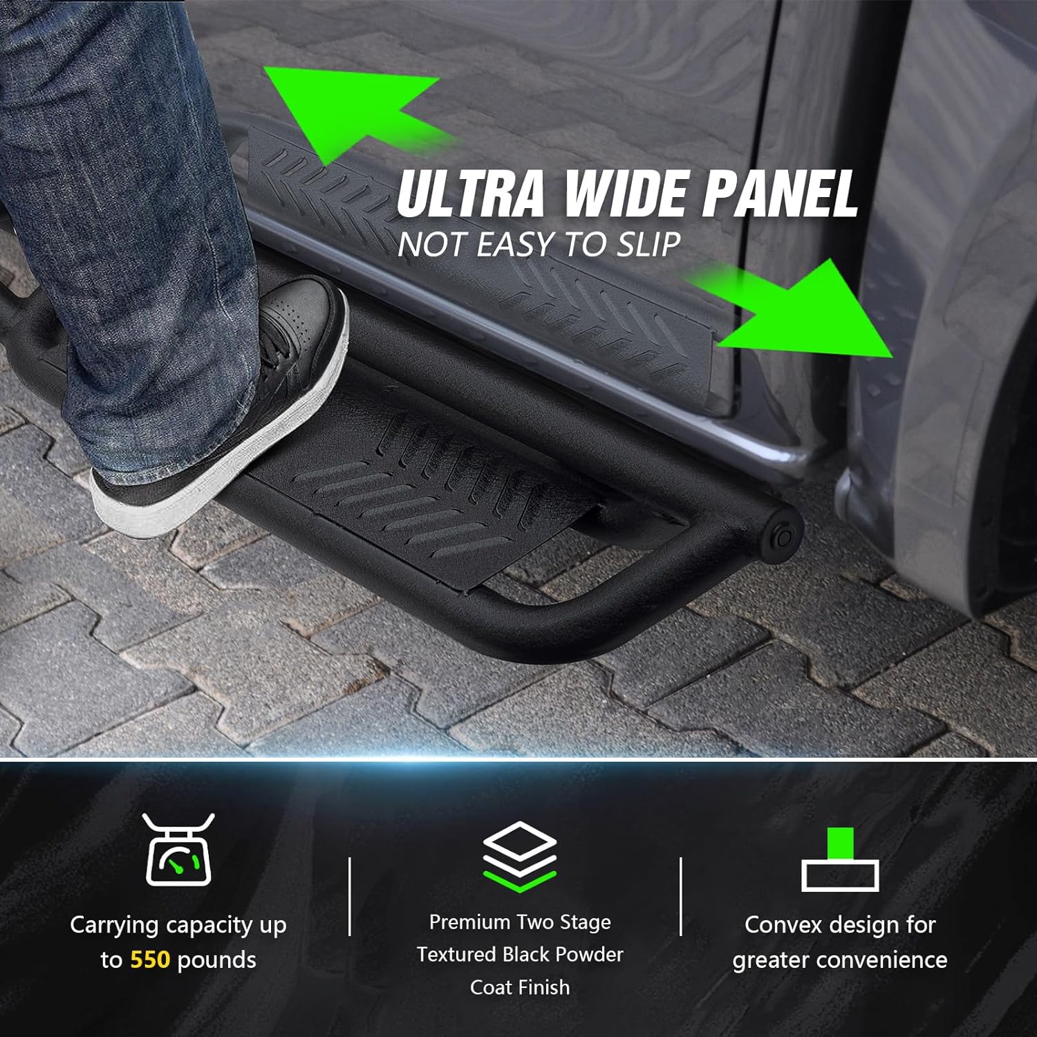 Crew Cab Running Boards Compatible for 2009-2018 Dodge Ram 1500, 2019-2024 Ram 1500 Classic, 2010-2024 Ram 2500 & 3500 CrewCab Side Steps, Bolt-on Nerf Bar, Heavy-Duty Steel Two Stairs Design