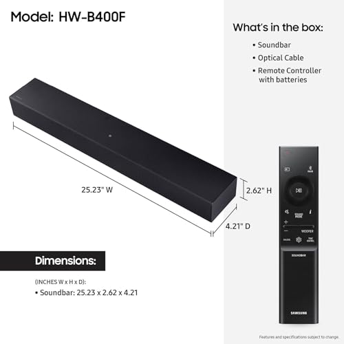 Samsung B-Series Soundbar HW-B630F 3.1 ch DTS Virtual:X Soundbar with Subwoofer (2025 Model) One Remote Control, Voice Enhance Mode, Adaptive Sound