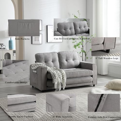 Futon Loveseat Sofa Bed,Convertible Folding Futon Couch Breathable Small Couch,Adjustable Pull Out Chaise Lounge Couch for Compact Living Studio in Living Room and Bedroom,Offices,Dorm (Dark Grey/1)