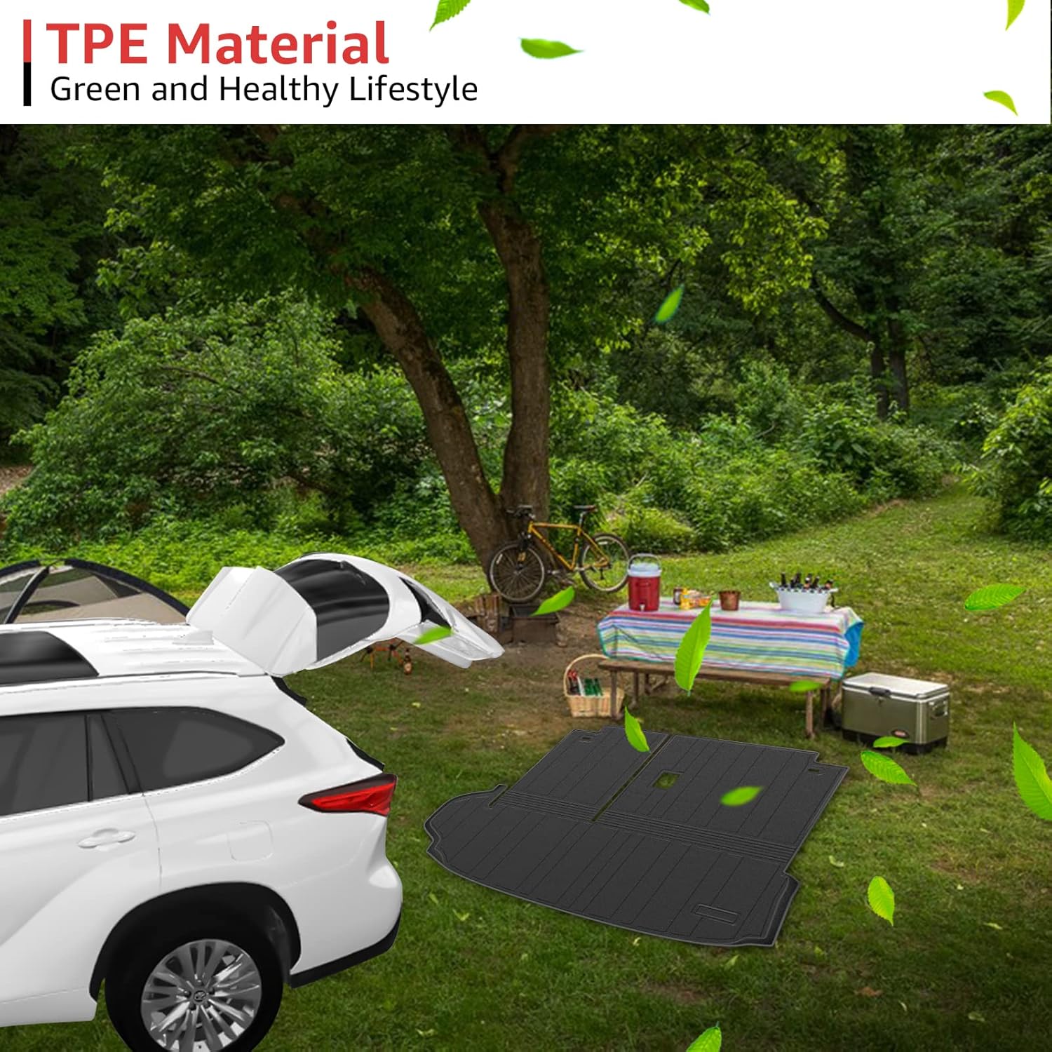 Cargo Trunk Mat for 2020 2021 Toyota Highlander, Customed TPE All-Weather Rear Trunk Liner Accessories (Only Fit Without Subwoofer in Cargo Area) Pack of 2