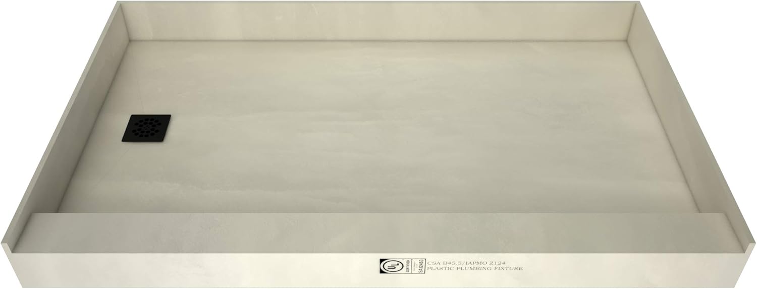 Tile Redi T3060L-SCDNPVZ Shower Pan Kit with Flashing, Left Drain- Single Curb Shower Base, 2" PVC Drain and Grate Included, 60" Width x 30" Depth