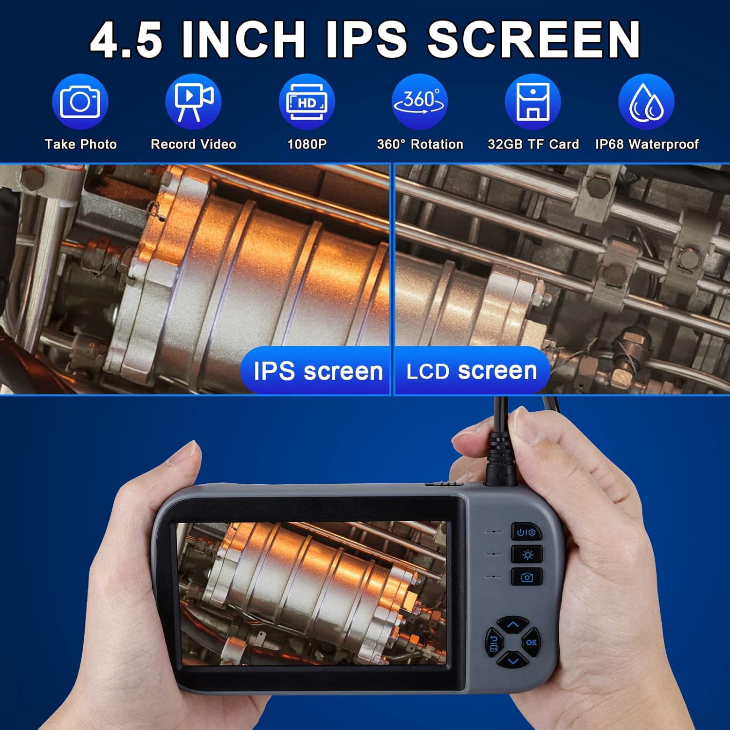 Inspection Camera with Light, 1080P HD Video Plumbing Camera with Dual Lens Endoscope Sewer Camera IP67 Waterproof for Home Wall Duct Pipe (16.5 FT)