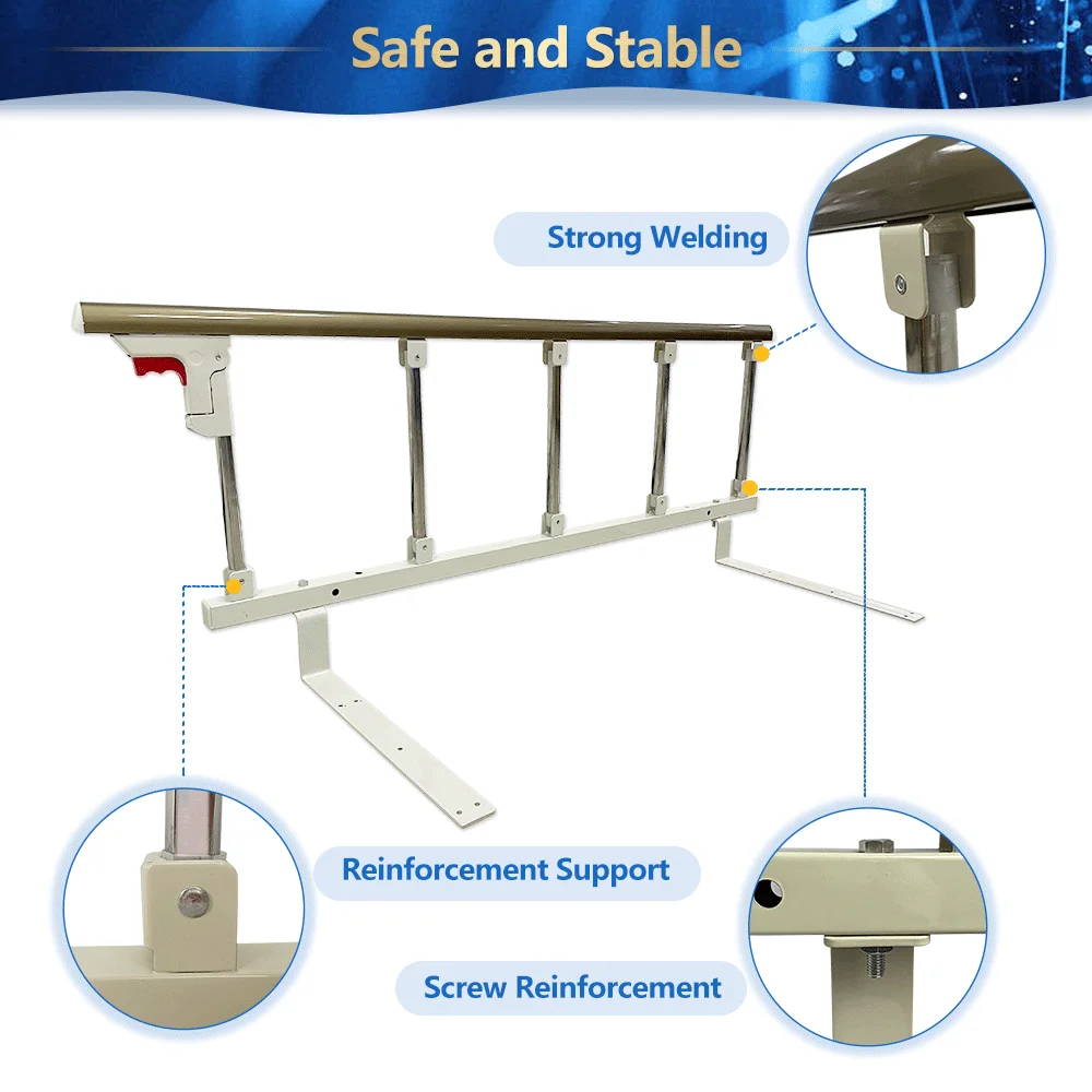 Bed Cane Rails for Elderly Adults Seniors Safety Assist Rail Bed Railing Guard for Falling Out Half Side Grab Bar Bedrail Adjustable Handle Bedside Support Rails (Champagne)
