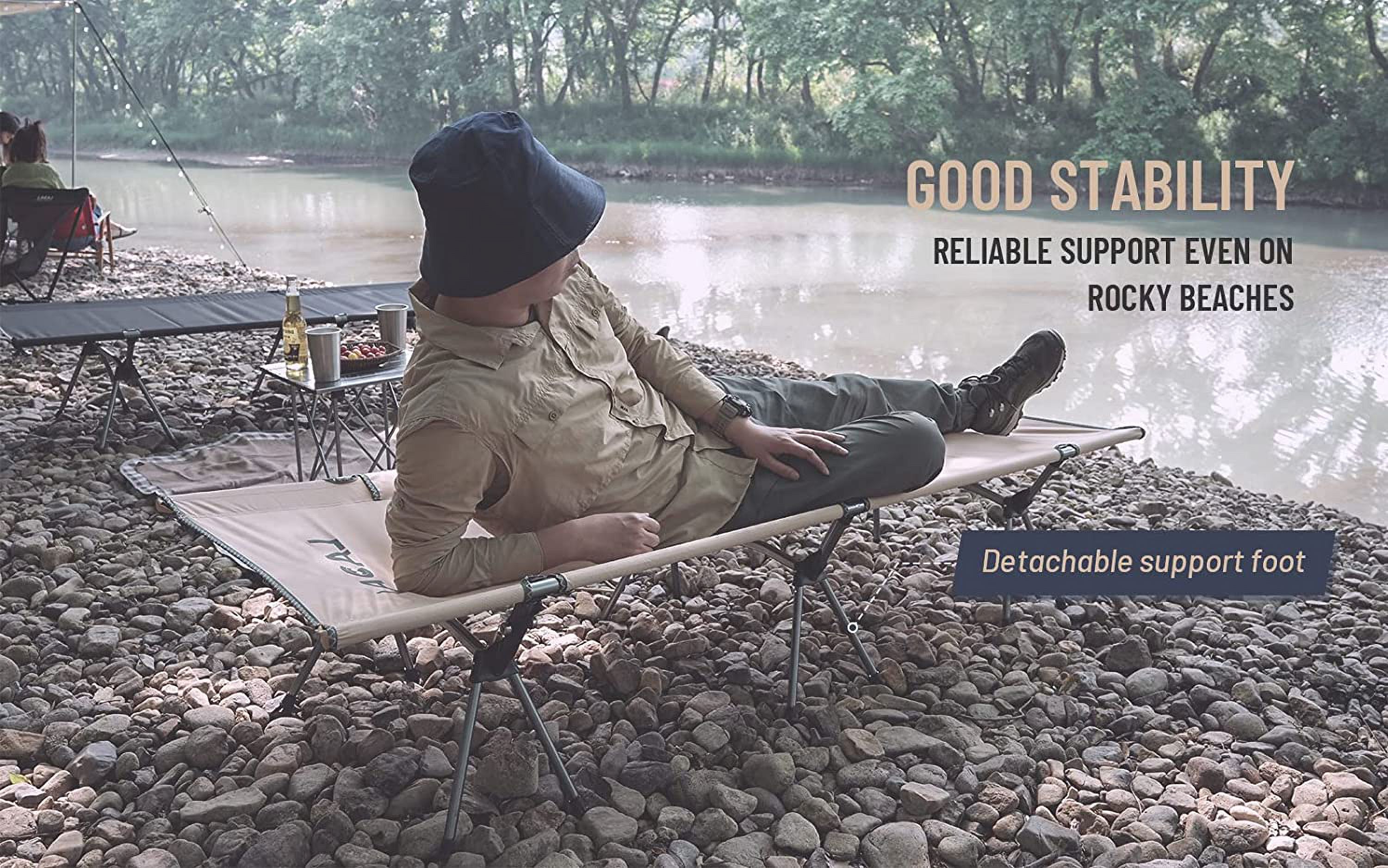 Foldable High/Low 2 Modes Camping Cot with Side Pocket, Extend Legs, Storage Bag, Ultralight & Durable Backpacking Travel Tent Cot, Easy to use for Woman & Man