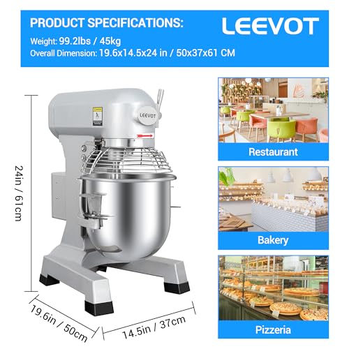 15Qt 600W Commercial Food Mixer, Commercial mixer 3-Speed Adjustable Heavy Duty Stand Mixer with Stainless Steel Bowl for Bakery Pizzeria. (Standard)