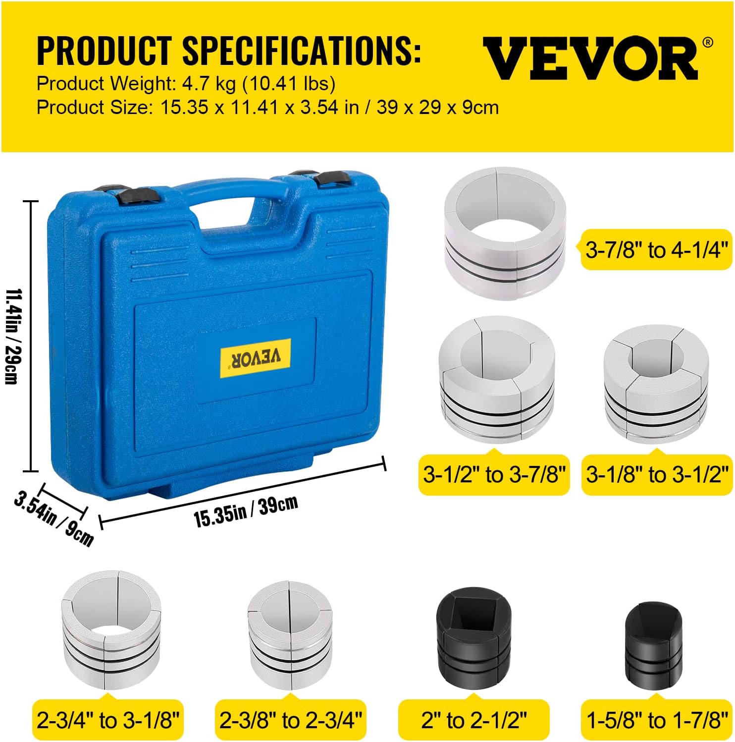 VEVOR Hydraulic Exhaust Pipe Expander, 1-5/8 to 4-1/4 Size, 10 T Pedal Pump Included w/4 Dies and 2 Storing Cases for Copper, Aluminum Tubes in Car Repairing