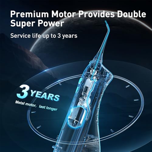 COSLUS Water Dental Flosser Teeth Pick: Portable Cordless Oral Irrigator 300ML Rechargeable Travel Irrigation Cleaner IPX7 Waterproof Electric Flossing Machine for Teeth Cleaning F5020E